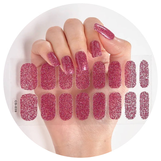 Dark Pink (glitter) Nail Wraps / Nail Strips / Nail Stickers