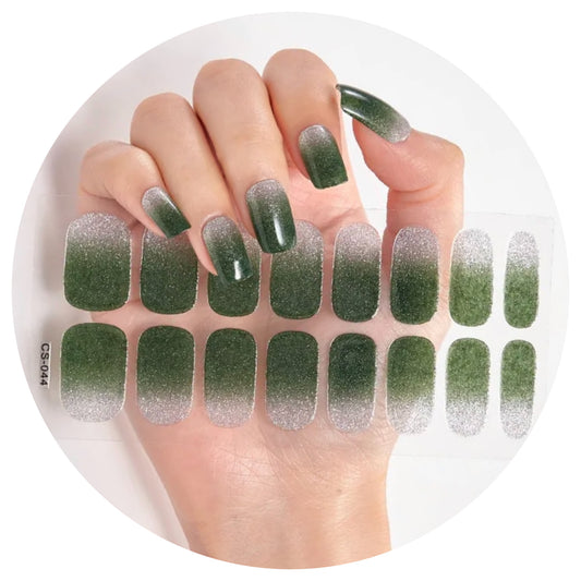 Dark Green - Silver (gradient) Nail Wraps / Nail Strips / Nail Stickers